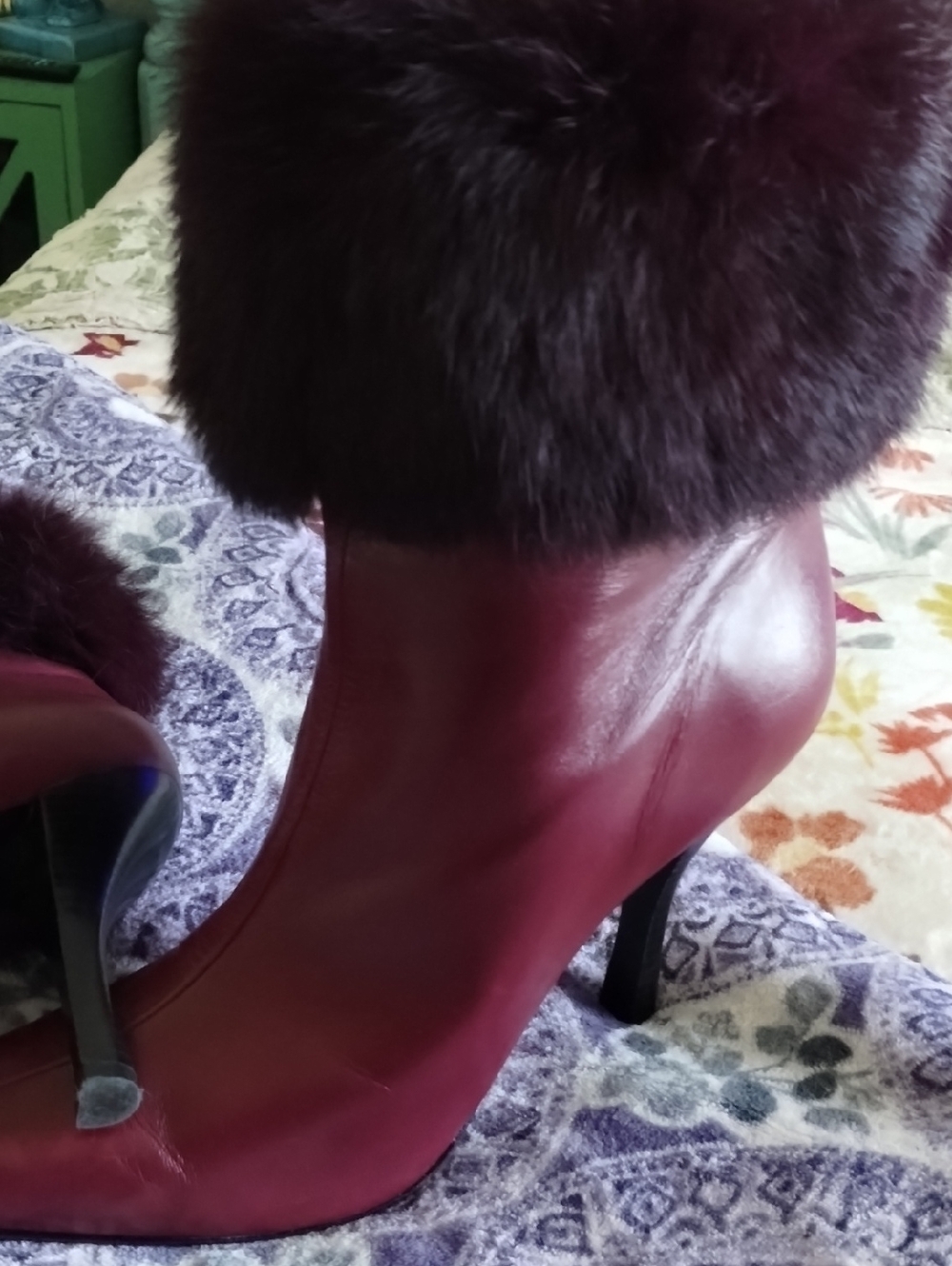 Antonio Melani Burgundy Fur-Trim Heeled Ankle Boots